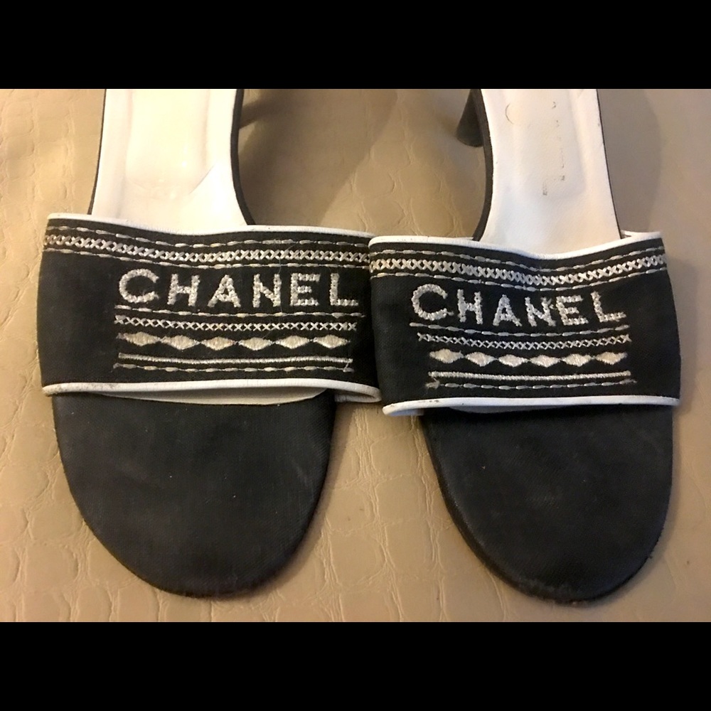 CHANEL Embroidered Black/White Logo Sandal